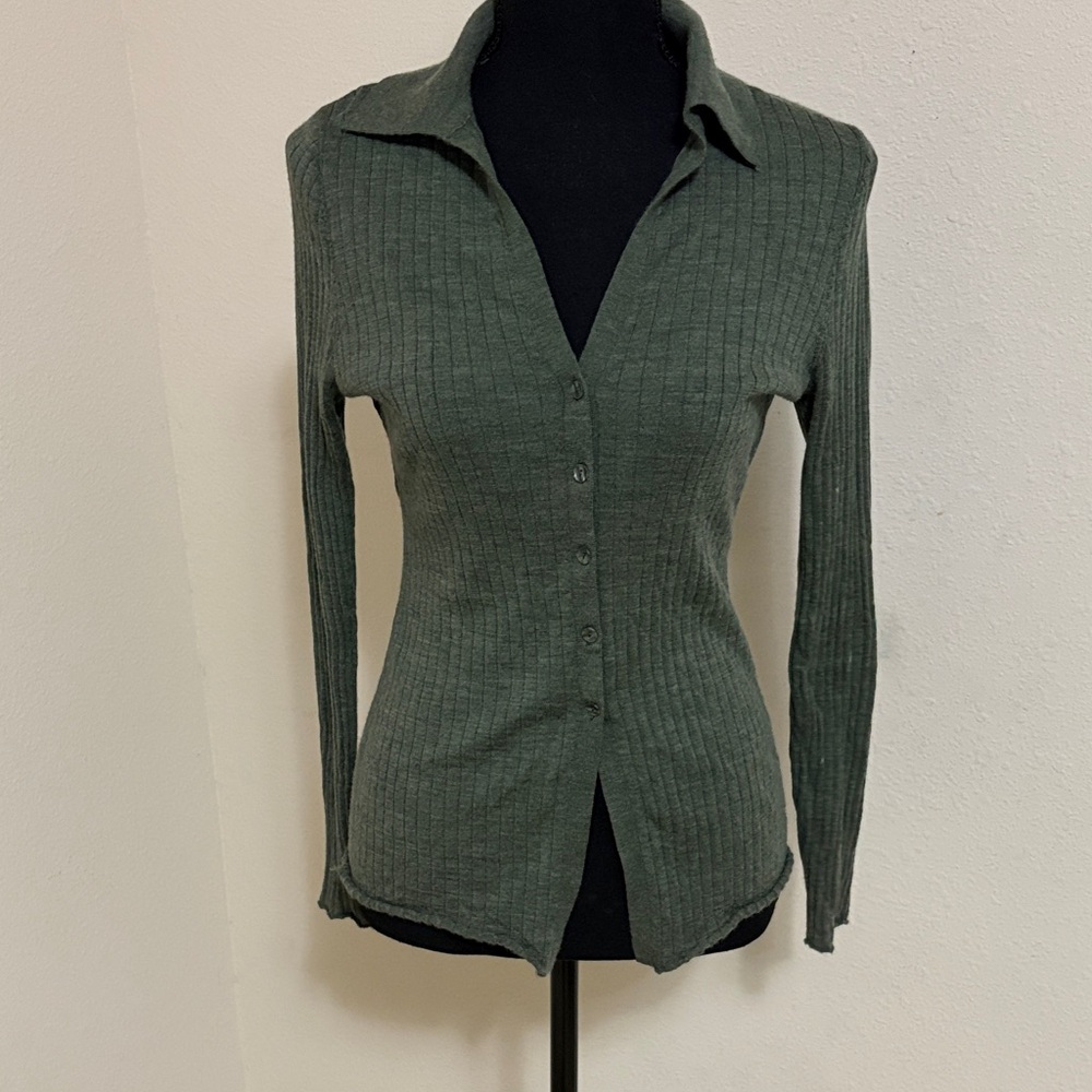 Abercrombie & Fitch Ribbed Button-Down Shirt - Dark Green